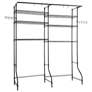 VEVOR Over Washer and Dryer Storage Shelves, 6 Tiers Laundry Room Drying Rack with Hanger Rod and Hooks, Two Rows Washer Shelves Space Saver,Black - 1 of 4
