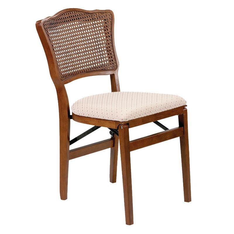 2pc French Cane Folding Chairs Fruitwood - Stakmore, 1 of 7