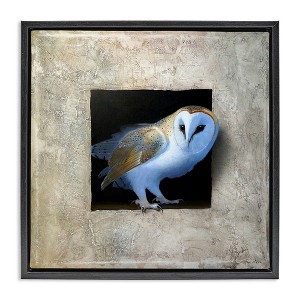 Stupell Industries Mysterious Barn Owl Peering Floating Frame Canvas Art, Black, 25" x 25" - 1 of 4