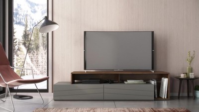Tonik 72'' Walnut & White Modern Minimalist TV Stand with Storage