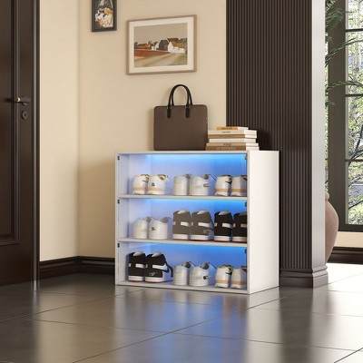 NicBex 3-Tier Shoe Cabinet with RGB Led Light,Freestanding Shoe Organizer for Hallway,Entryway