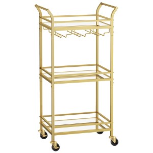 VASAGLE Bar Cart, Home Bar Serving Cart, Small Bar Cart with 3-Tier Shelf, Wine Holders, Glass Holders, Mini Bar Cart Kitchen, Pale Gold - 1 of 4