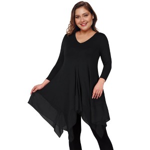 Womens Plus Size Irregular Hem Long Sleeve Loose Shirt Dress Top - 1 of 1