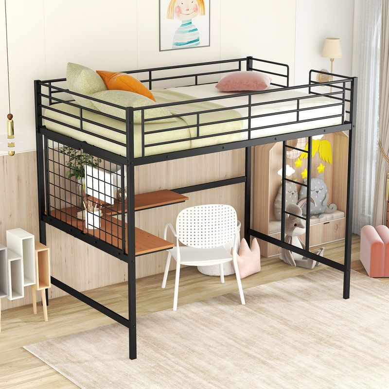 Full Size Metal Loft Bed With Desk And Grid - ModernLuxe, 1 of 10