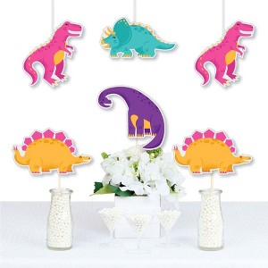 Big Dot of Happiness Roar Dinosaur Girl - T-Rex Triceratops Stegosaurus & Brontosaurus Decor DIY Dino Baby Shower or Birthday Essentials - Set of 20 - 1 of 4