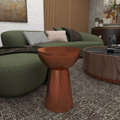 Vintage-Inspired Copper Metal Round Accent Stool - 22.5" x 15.4"