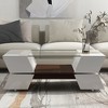 Modern Glass Top Coffee Table, 2 Tier Rectangle Center Table with Open Shelf and Storage, Coffee Table for Living Room Bedroom Office - 2 of 4