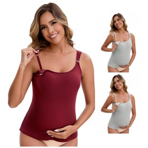 INSPIRE CHIC Women's 3 Packs Maternity Thermal Tank Tops with Built-In Bra with Adjustable Straps - 1 of 4