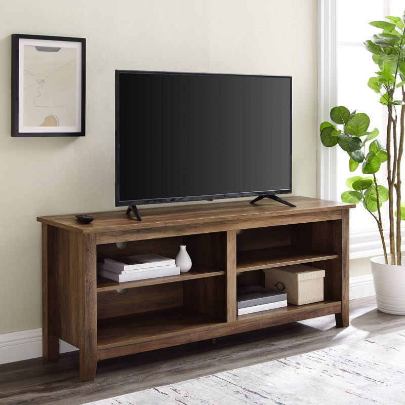 Transitional 4 Cubby Wood Open Storage TV Stand for TVs up to 65"- Saracina Home, 3 of 15