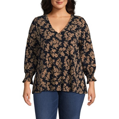 Lands' End Women's 3/4 Sleeve Lightweight Jersey Button Front Top