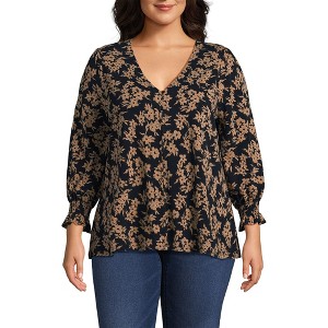 Lands' End Women's 3/4 Sleeve Lightweight Jersey Button Front Top - 1 of 3