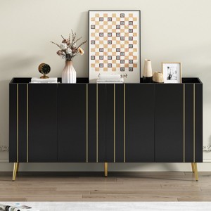 Luxurious Shoe Cabinet With Adjustable Shelves And 5 Metal Legs,Sideboard Cabinet With Gold Lines Doors,Shoe Cabinet For Living Room-Cuddlewood - 1 of 4