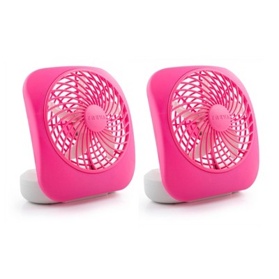 Treva 2pk 5" Battery Powered Portable Desk Fan Pink: Small 2-Speed Air Circulation, Matte Finish, No Assembly Required