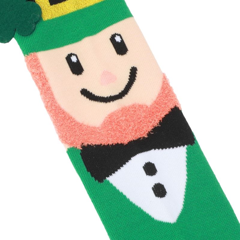 St. Patrick's Day 3D Felt Leprechaun & Clover Women's Green Knee-High Socks, 5 of 7