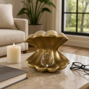 Elegant Clam with Acrylic Pearl Sculpture for Home Decor - Statue