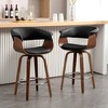 Bekrvio 26" Mid Century Modern Swivel Counter Height Bar Stools - PU Leather Upholstered with Back, Walnut Bent Wood Legs for Kitchen Island Dining - 2 of 4