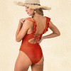 Women's Floral Ruffled Lace Up One Piece Swimsuit -Cupshe - 4 of 4