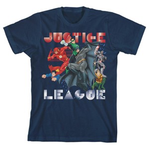 Justice League Heroes in Combat Boy's Navy T-shirt - 1 of 3