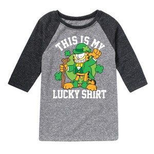 Boys' - Garfield - This Is My Lucky Shirt Raglan Graphic T-Shirt - 1 of 4