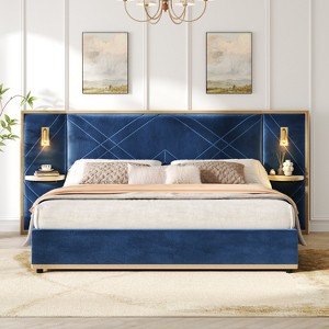 Christopher Knight Home Velvet Upholstered Bed with 2 Built-in Led Lights and 2 Side Panels - 1 of 4
