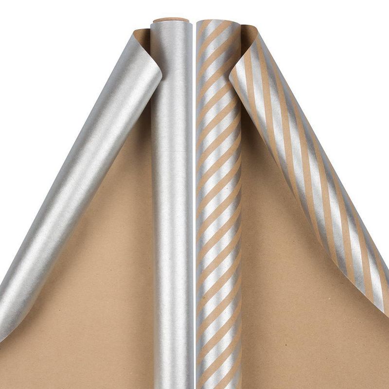 JAM Paper &#38; Envelope 2ct Solids and Striped Gift Wrap Rolls Silver, 2 of 4