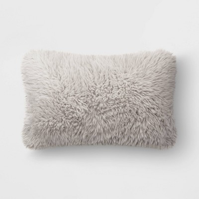 Faux Fur Lumbar Throw Pillow Gray - Room Essentials™