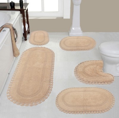 Hampton Crochet Collection Cotton Reversible Tufted Set of 5 Bath Rug Set - Home Weavers