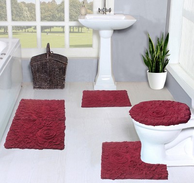 Bell Flower Collection Cotton Floral Pattern Tufted Bath Rug Set Pack of 4 - Home Weavers