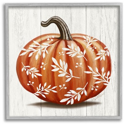 Stupell Industries Orange Fall Botanical Pumpkin Framed Giclee Art