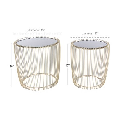 Elegant Gold Metal and Black Glass Round Accent Table Set