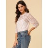INSPIRE CHIC Women's 3/4 Sleeves Ruffle Mock Neck Sheer Lace Blouse - 4 of 4