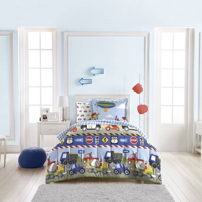 Photo 1 of Dream Factory Trains and Trucks Mini Bed in a Bag - Blue (Twin)