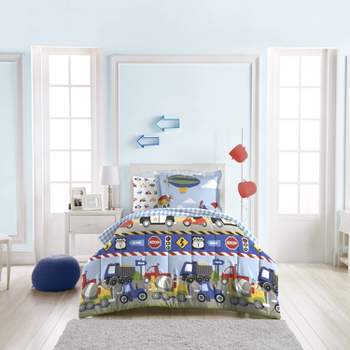 Dream Factory Trains and Trucks Mini Kids' Bed in a Bag - Blue (Twin)