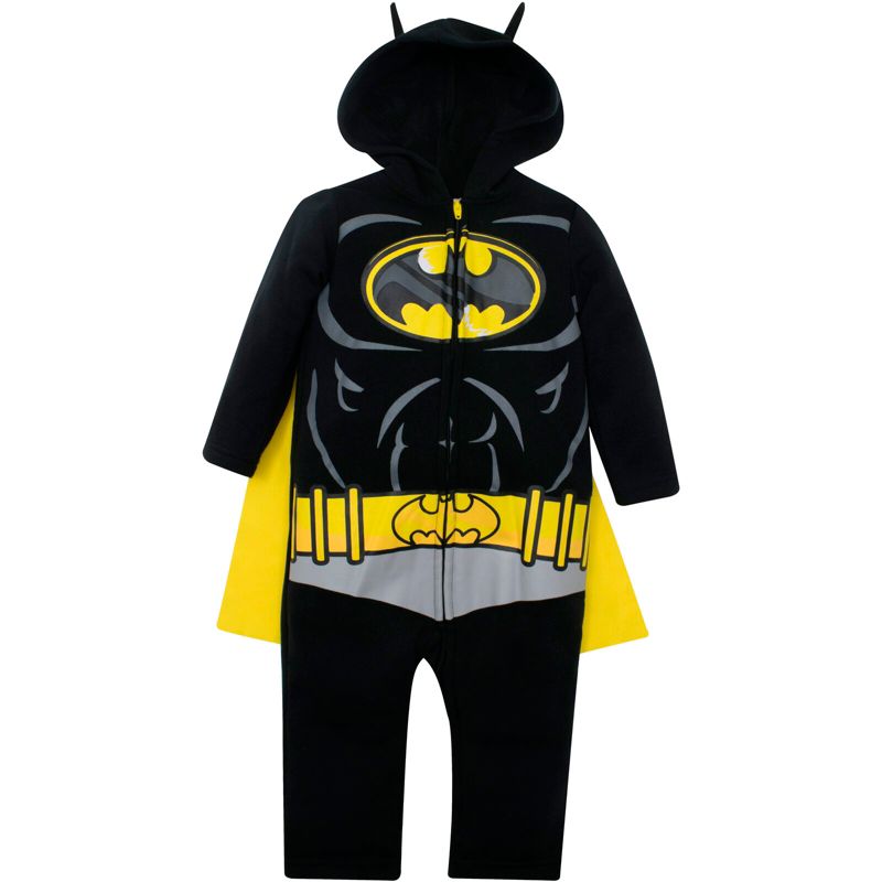 WARNER BROS Justice League Batman Baby Zip Up Cosplay Costume Coverall and Cape Newborn to Little Kid , 1 of 8