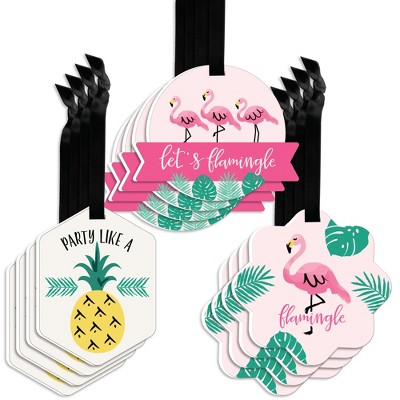 Big Dot of Happiness Pink Flamingo - Party Like a Pineapple - Assorted Hanging Tropical Summer Party Favor Tags - Gift Tag Toppers - Set of 12