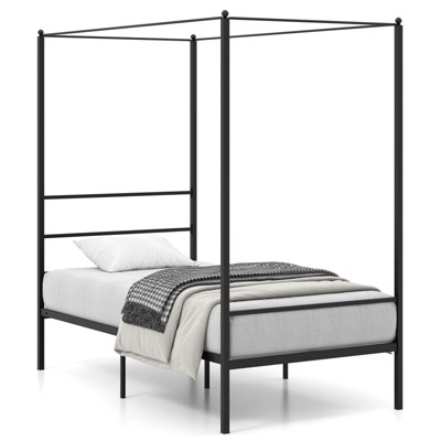 Infans Twin Metal Canopy Platform Bed Frame Mattress Foundation w/ Slat Support