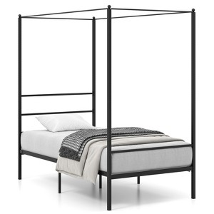 Infans Twin Metal Canopy Platform Bed Frame Mattress Foundation w/ Slat Support - 1 of 4