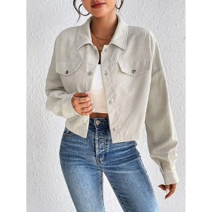 Coolmee Women's Fashion Cropped Shacket Button Down Corduroy Shacket Jackets Long Sleeve Crop Jackets Tops - 1 of 4