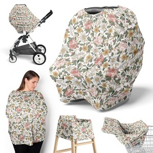 Sweet Jojo Designs Girl 5-in-1 Multi Use Baby Nursing Cover Vintage Floral Pink Green and Yellow - 1 of 4
