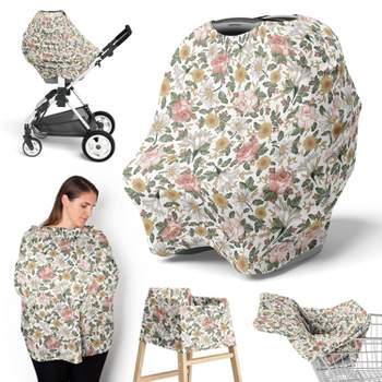 Sweet Jojo Designs Girl 5-in-1 Multi Use Baby Nursing Cover Vintage Floral Pink Green and Yellow