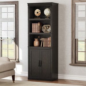 Farmhouse Bookcases with Doors, 5 Tier Bookshelf with Storage, Wooden Storage Cabinet - 1 of 4
