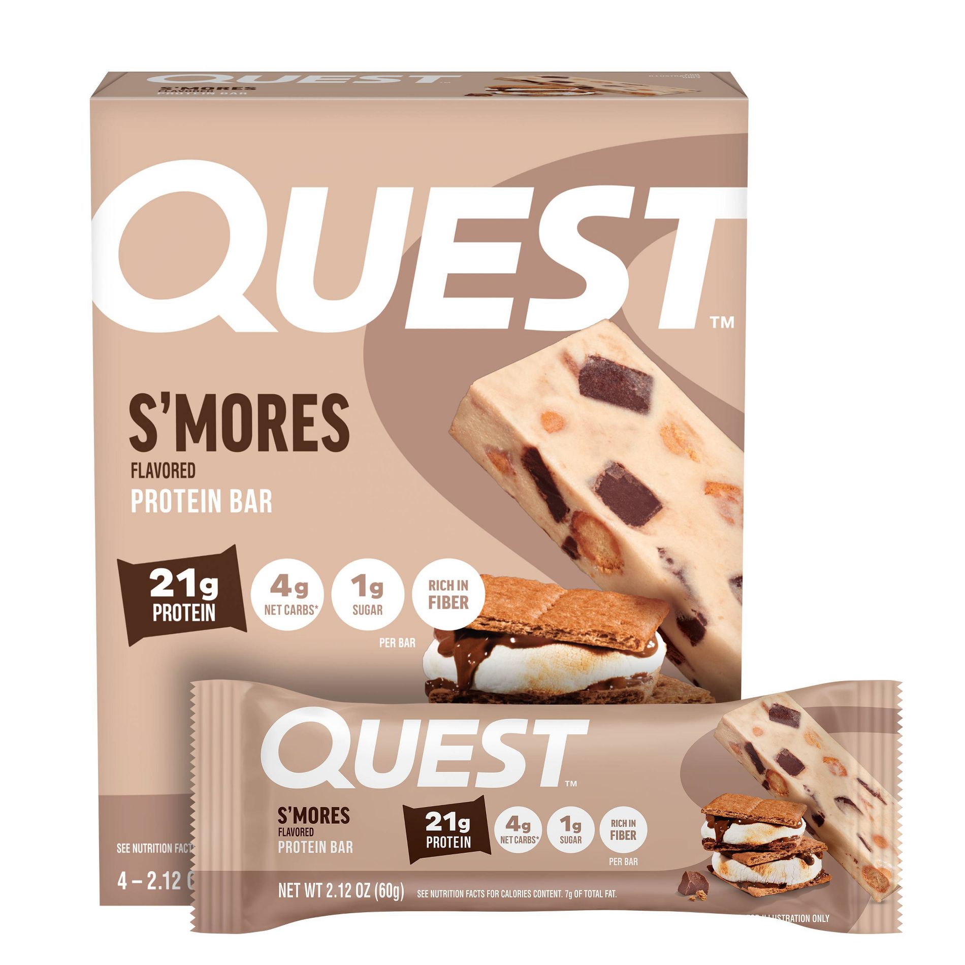 Quest Nutrition S'mores Whey Protein Bars - 21g Protein - 4ct: Chewy, Ready to Eat, 8.5oz Net Weight