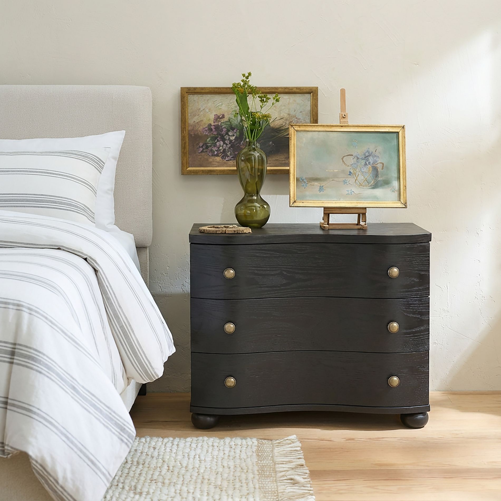 Christopher Knight Home Chaeryeong Modern Wooden 3-Drawer Nightstand with Curved Front Design