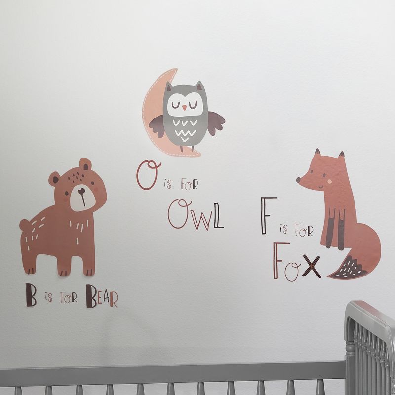 Bedtime Originals Animal Alphabet Beige/Gray Bear/Owl/Fox Woodland Wall Decals, 3 of 5