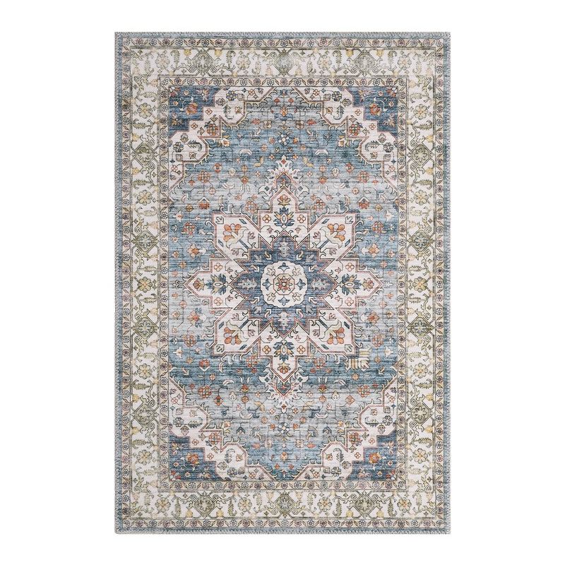 Whizmax Vintage Floral Print Area Rug,Indoor Boho Carpet Low Pile Non-Shedding Floor Mat with Non-Slip Rubber Backing(Blue*Green), 1 of 6