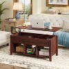 Yukimo Wood Lift Top Coffee Table with Storage - Modern Rectangle Table, Iron Lifting Mechanism, Hidden Compartment + 3 Lower Open Shelves - 2 of 4