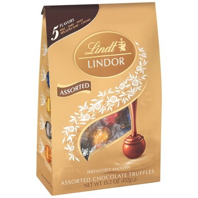 Lindt Lindor Assorted Platinum Truffles Bag Milk, Dark, White, Caramel & Sea Salt, 15.2 oz