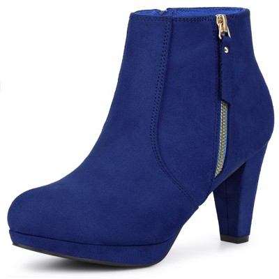Allegra K Women's Round Toe Side Zip Low Platform Chunky Heel Ankle Booties
