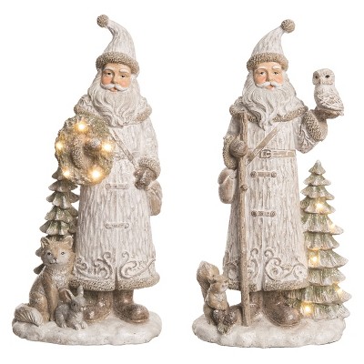 Transpac Resin Light Up Forest Santa Figurine Set of 2 Christmas Home Decorations