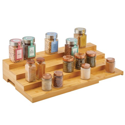 mDesign Adjustable Expandable Kitchen Organizer Spice Rack Holder Natural